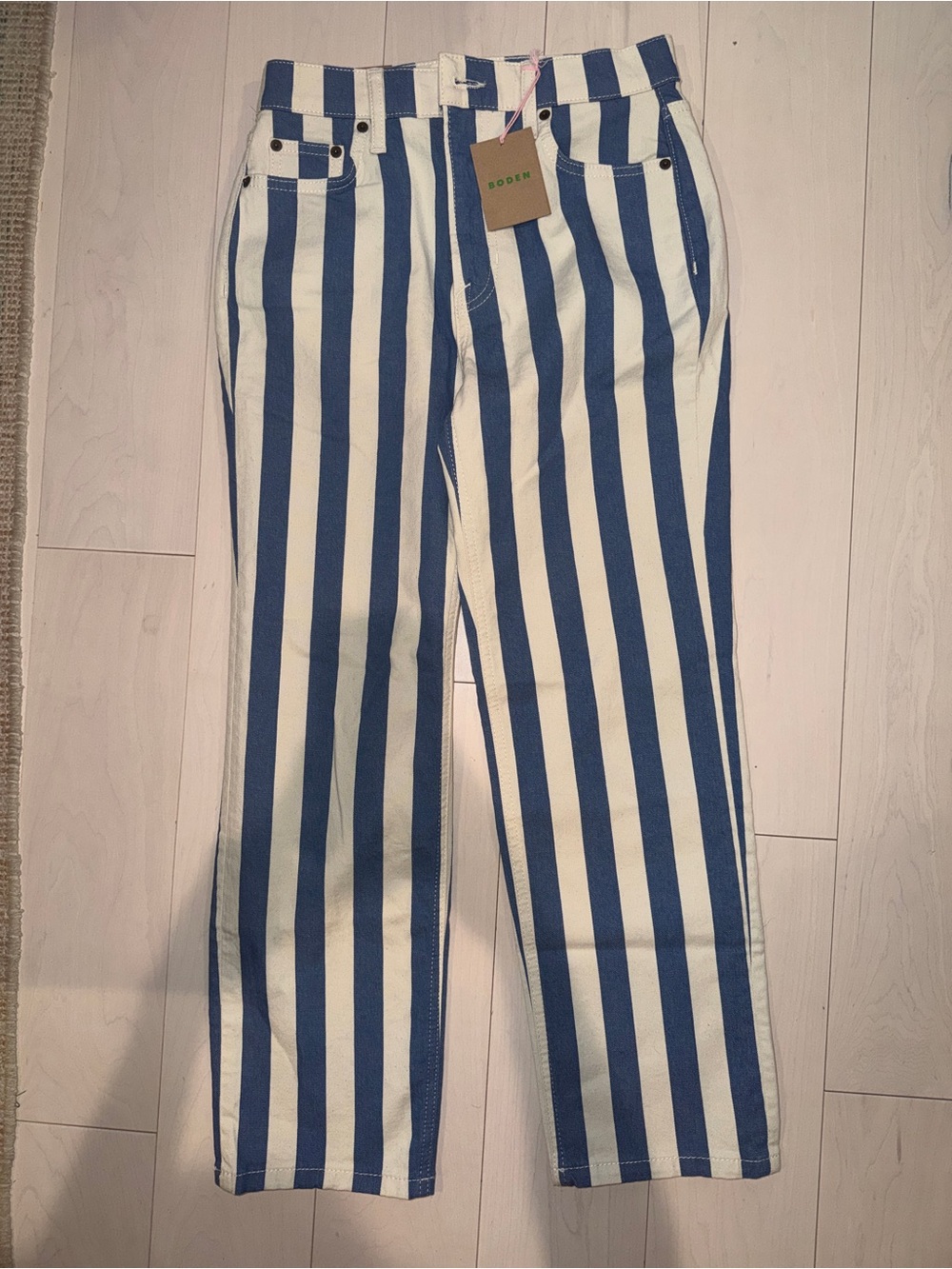 Boden Blue and Cream Vertical Stripe Jeans